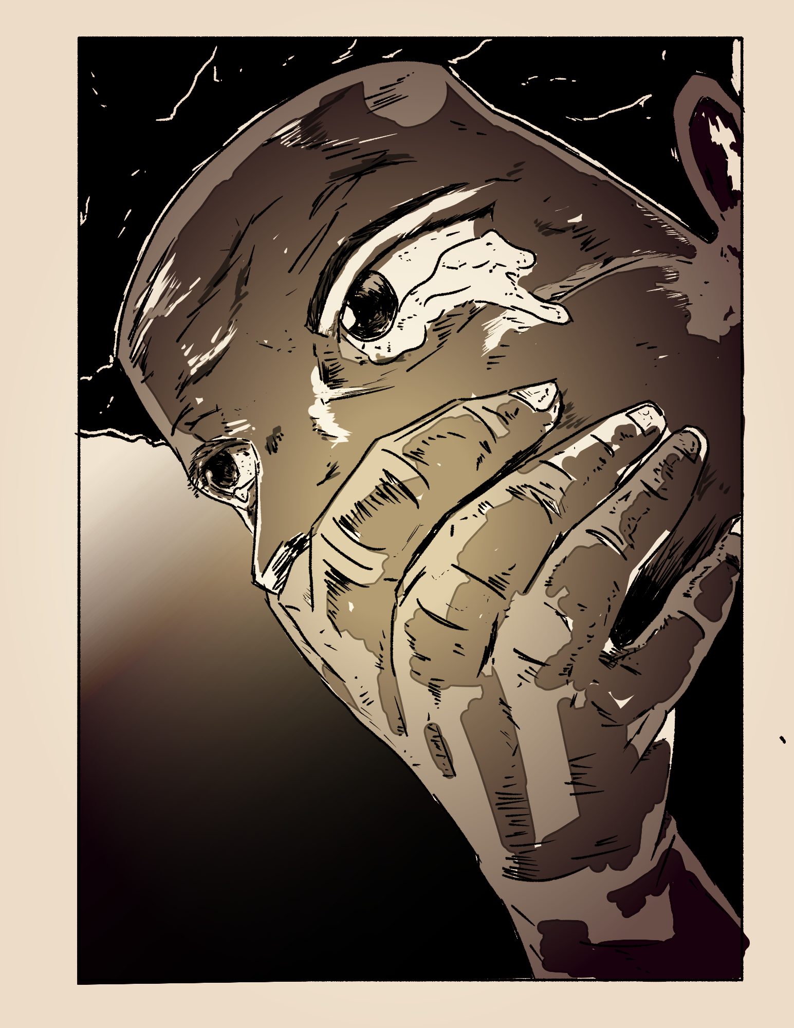 An intense, emotional close-up character moment